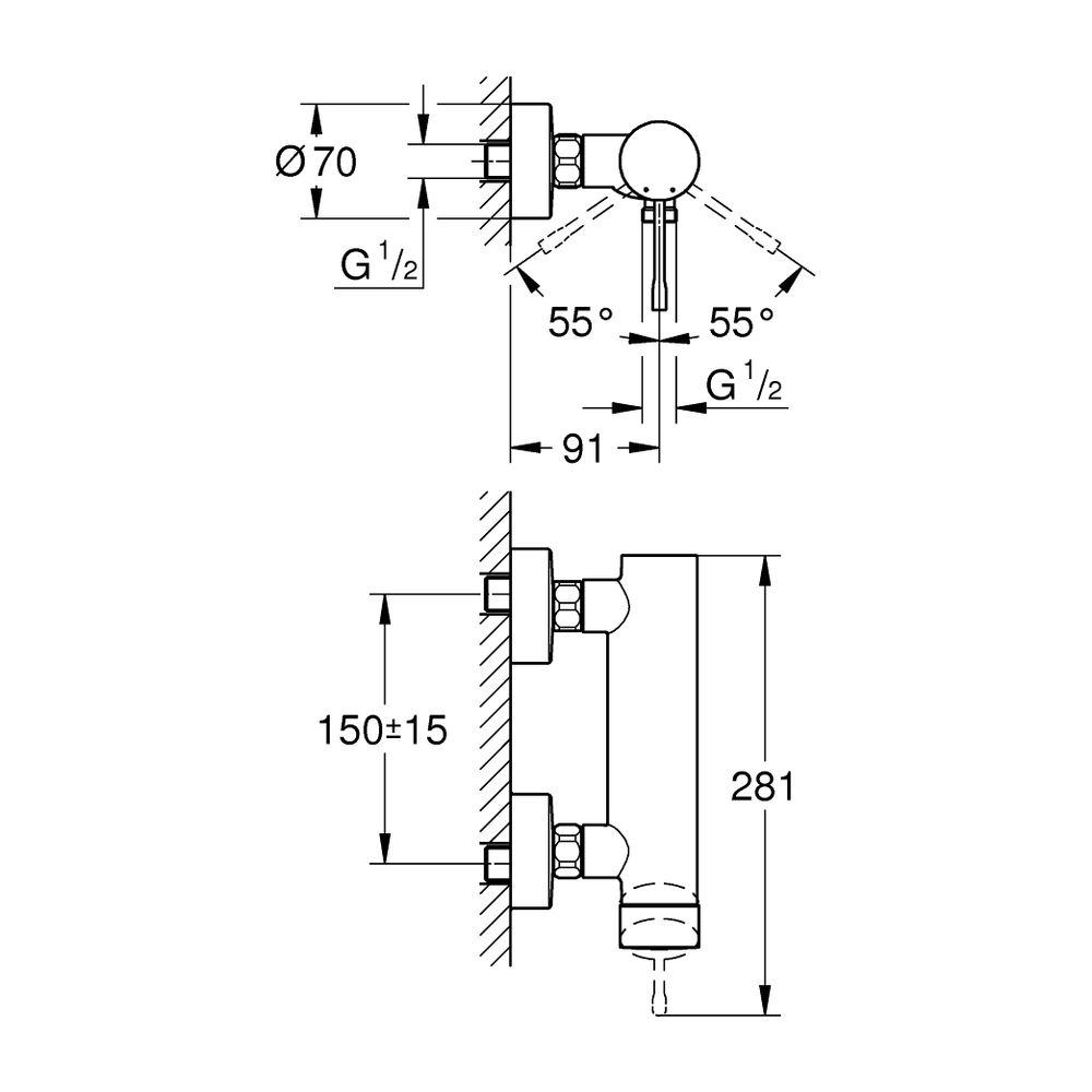 Grohe Essence 1-Loch-Einhand-Brausebatterie Wandmontage, Phantom Black, Professional Ed... GROHE-25252KF1 4005176782381 (Abb. 3)