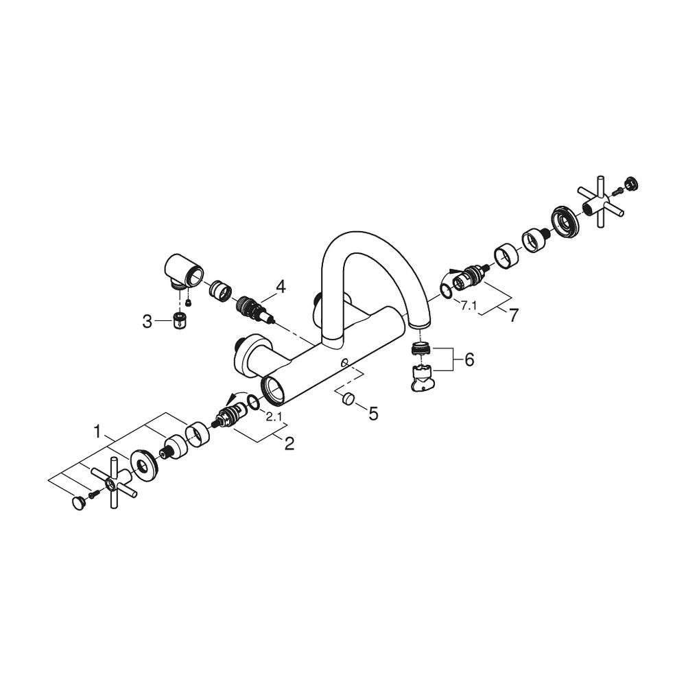 Grohe Atrio Wannenbatterie, Warm Sunset, Wandmontage, mit Kreuzgriffen... GROHE-25268DA0 4005176761454 (Abb. 3)