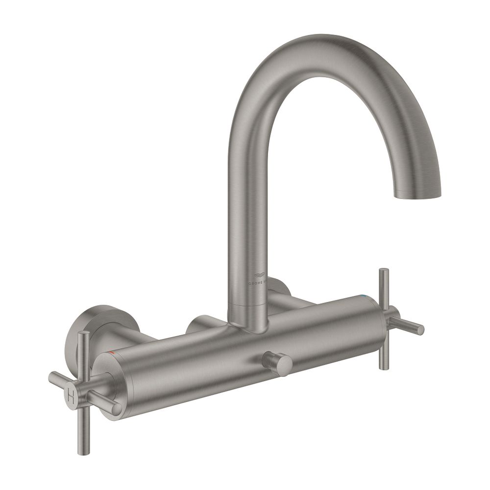 Grohe Atrio Wannenbatterie, Supersteel, Wandmontage, mit Kreuzgriffen... GROHE-25268DC0 4005176761461 (Abb. 1)