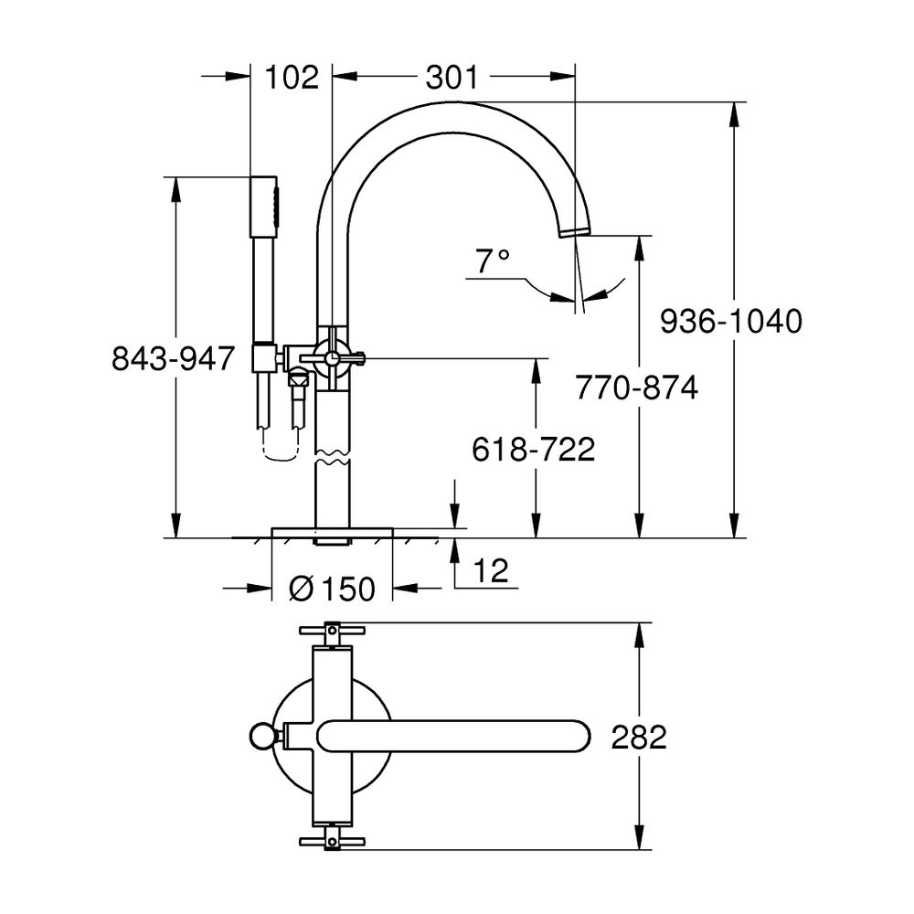 Grohe Atrio Wannenbatterie, Warm Sunset, Bodenmontage, Fertigmontageset, mit Kreuzgriff... GROHE-25272DA0 4005176761492 (Abb. 4)