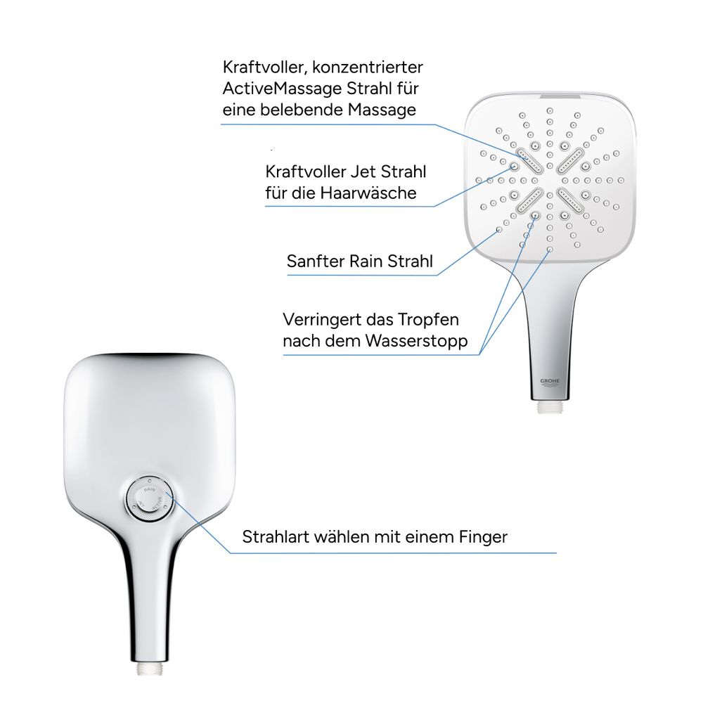 Grohe Vitalio SmartActive 130 Cube Handbrause 3 Strahlarten, QuickFix, Chrom, 26595000... GROHE-26595000 4005176486487 (Abb. 5)