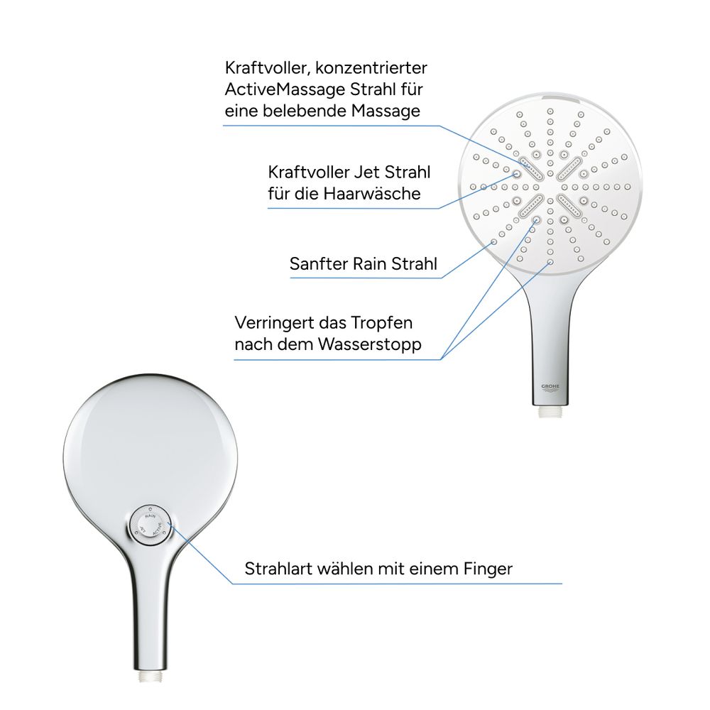 Grohe Vitalio SmartActive 150 Handbrause 3 Strahlarten Chrom QuickFix, 26597000... GROHE-26597000 4005176486500 (Abb. 9)