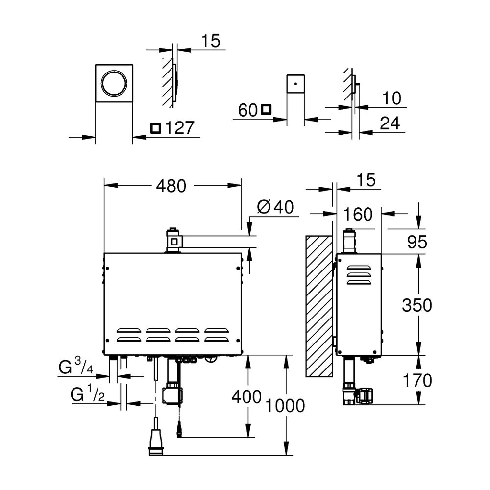 Grohe Dampfgenerator F-digital Deluxe 400V ohne Rohbau-Komponenten... GROHE-26828000 4005176738753 (Abb. 4)