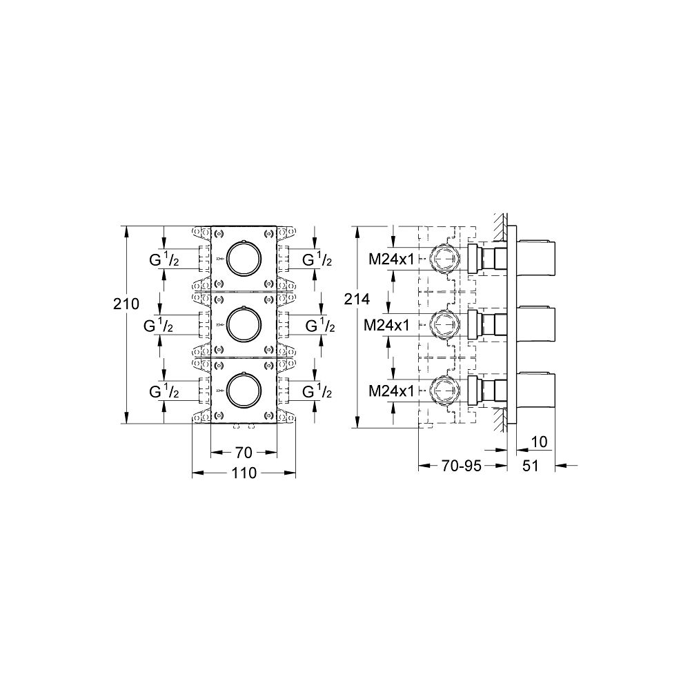 Grohe Unterputzventil Grohtherm F, 3-fach, Fertigmontageset für 35 031, ohne Unterputz-... GROHE-26880000 4005176759260 (Abb. 4)