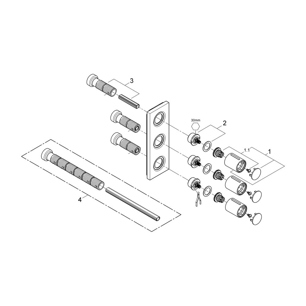Grohe Unterputzventil Grohtherm F, 3-fach, Fertigmontageset für 35 031, ohne Unterputz-... GROHE-26880000 4005176759260 (Abb. 5)