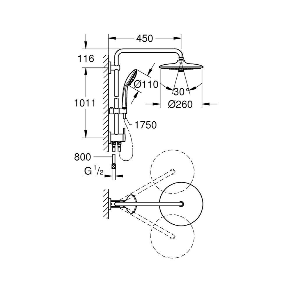 Grohe Vitalio Joy System 260 Duschsystem mit Umstellung für die Wandmontage, QuickFix, ... GROHE-27357002 4005176417993 (Abb. 3)