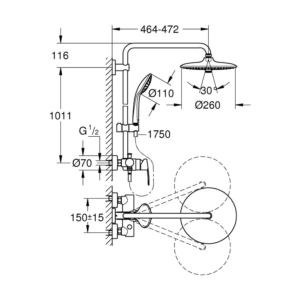 Grohe Vitalio Joy System 260 Duschsystem mit Einhandmischer Wandmontage, 3 Strahlarten,... GROHE-27684001 4005176417986 (Abb. 5)