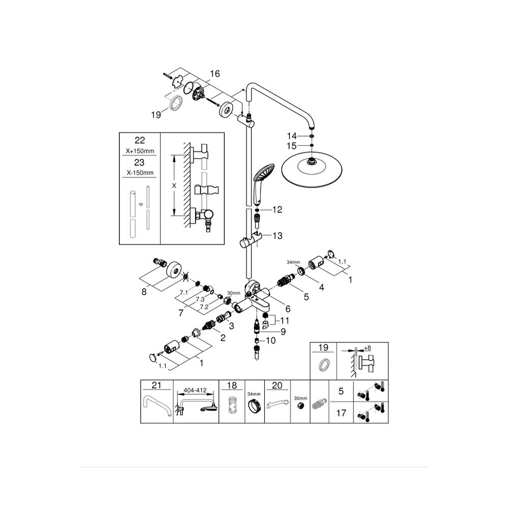 Grohe Vitalio Joy System 260 Duschsystem mit Thermostatbatterie für Wandmontage, 450mm ... GROHE-27860001 4005176982224 (Abb. 4)