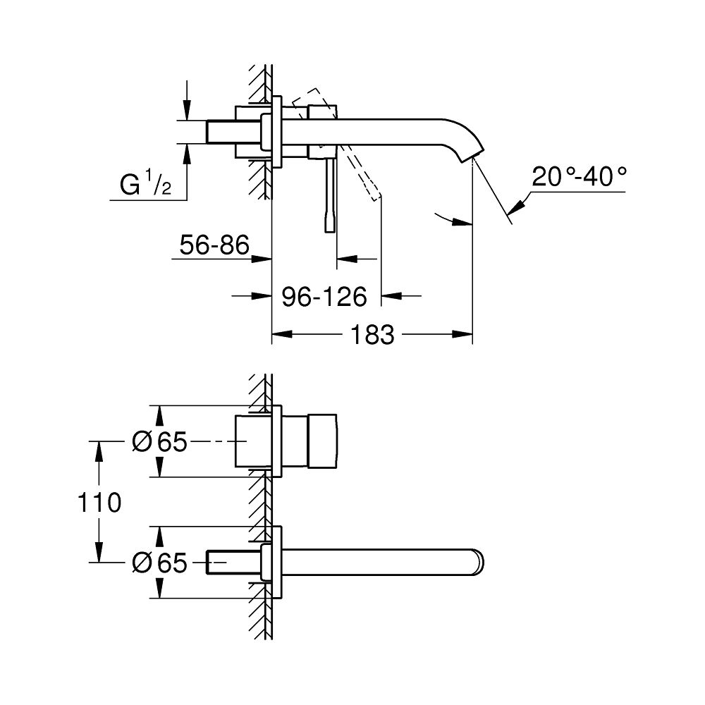 Grohe Essence 2-Loch-Waschtisch-Wandbatterie Ausladung 183mm Phantom Black, Professiona... GROHE-29192KF1 4005176782411 (Abb. 6)