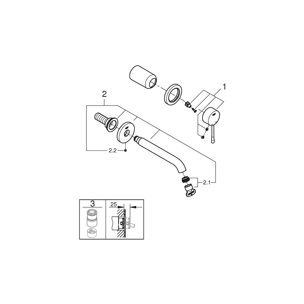 Grohe Essence 2-Loch-Waschtisch-Wandbatterie Ausladung 183mm Phantom Black, Professiona... GROHE-29192KF1 4005176782411 (Abb. 5)