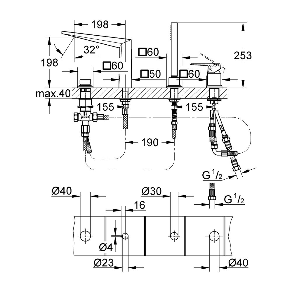 Grohe Allure Brilliant 4-Loch-Einhand-Wannenkombination Hard Graphite gebürstet... GROHE-29405AL0 4005176760112 (Abb. 5)