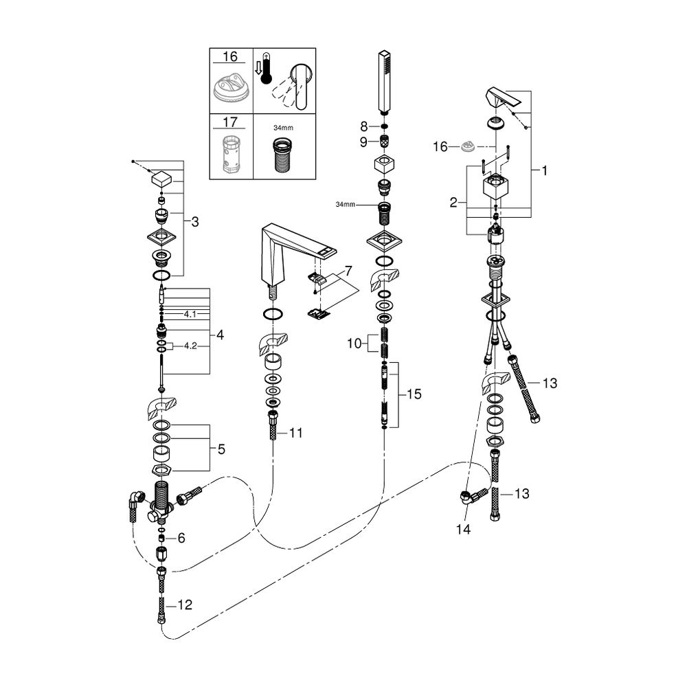 Grohe Allure Brilliant 4-Loch-Einhand-Wannenkombination Hard Graphite gebürstet... GROHE-29405AL0 4005176760112 (Abb. 4)