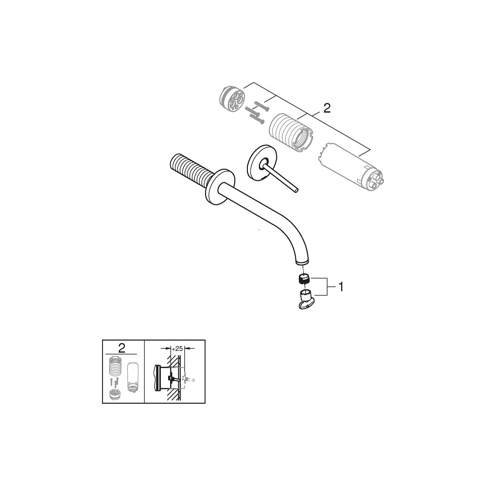 Grohe Atrio 2-Loch-Waschtisch-Wandbatterie Chrom, Fertigmontageset, Ausladung 221mm... GROHE-29406000 4005176762727 (Abb. 3)