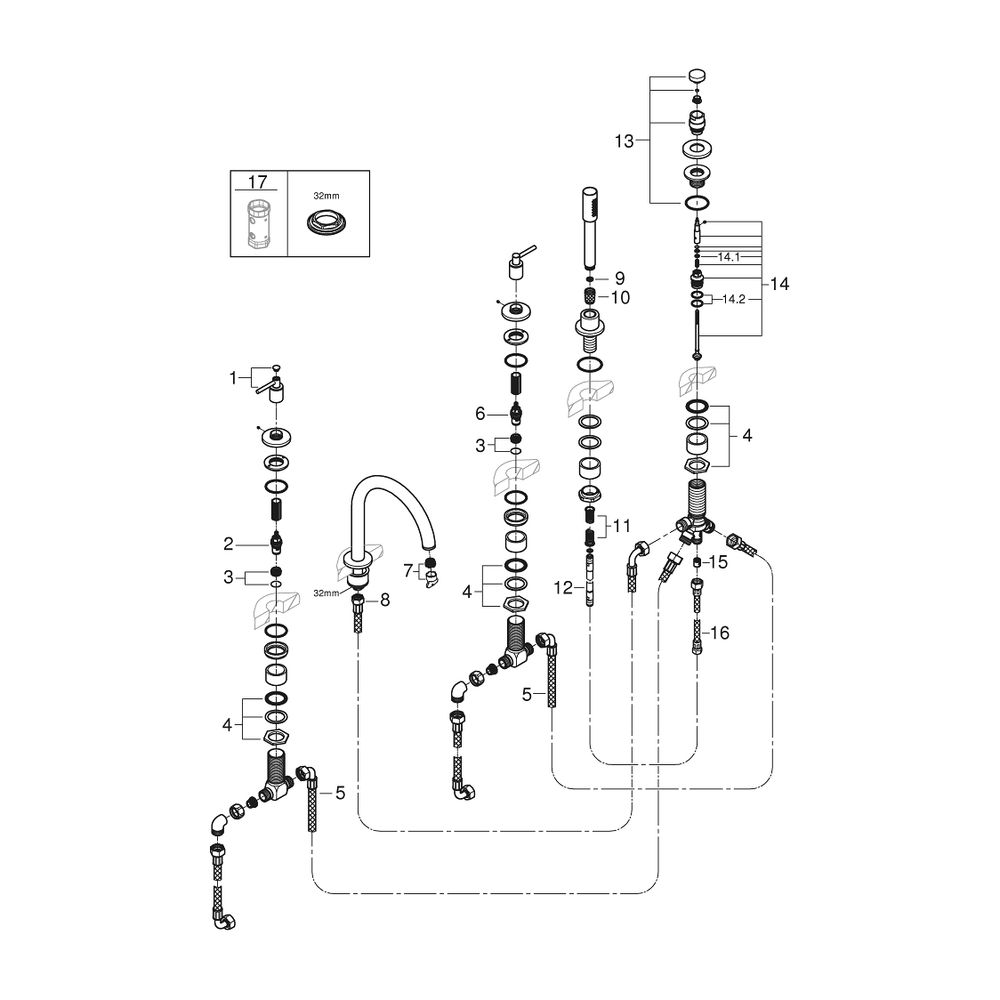 Grohe Atrio 5-Loch-Wannenkombination Chrom, Fertigmontageset, mit Hebelgriffen... GROHE-29407000 4005176762772 (Abb. 5)