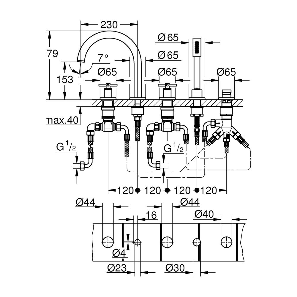 Grohe Atrio 5-Loch-Wannenkombination Warm Sunset, Fertigmontageset, mit Kreuzgriffen... GROHE-29408DA0 4005176762840 (Abb. 3)