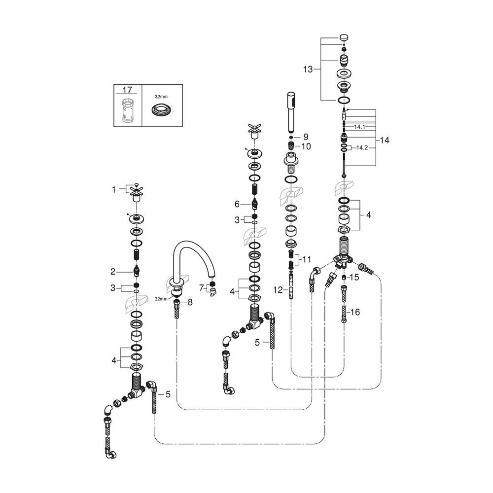 Grohe Atrio 5-Loch-Wannenkombination Warm Sunset, Fertigmontageset, mit Kreuzgriffen... GROHE-29408DA0 4005176762840 (Abb. 5)