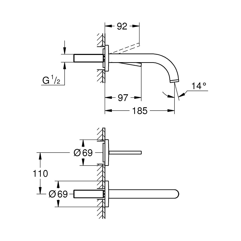 Grohe Atrio 2-Loch-Waschtisch-Wandbatterie Hard Graphite gebürstet, Fertigmontageset, A... GROHE-29410AL0 4005176763403 (Abb. 5)