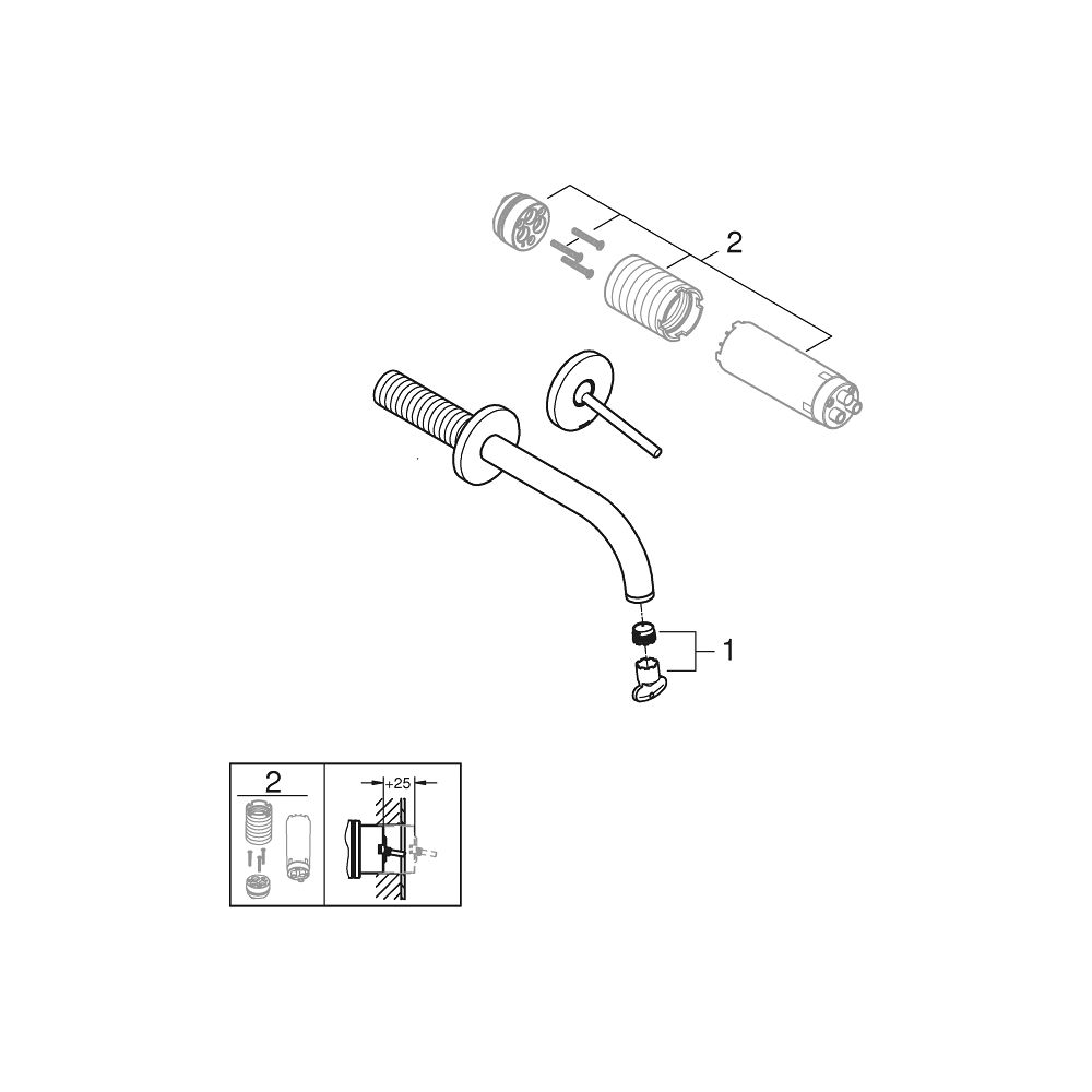 Grohe Atrio 2-Loch-Waschtisch-Wandbatterie Hard Graphite gebürstet, Fertigmontageset, A... GROHE-29410AL0 4005176763403 (Abb. 4)