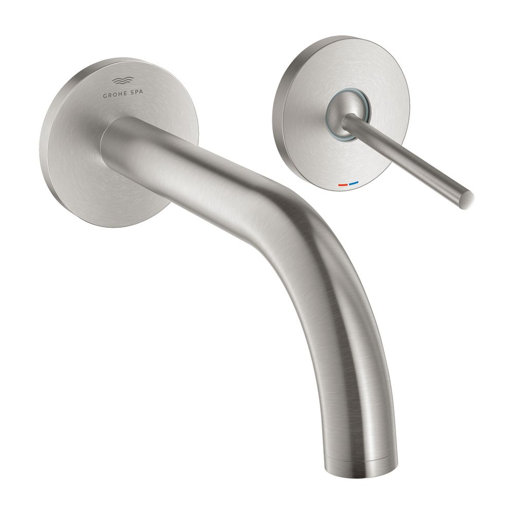 Grohe Atrio 2-Loch-Waschtisch-Wandbatterie Supersteel, Fertigmontageset, Ausladung 185m... GROHE-29410DC0 4005176763427 (Abb. 1)