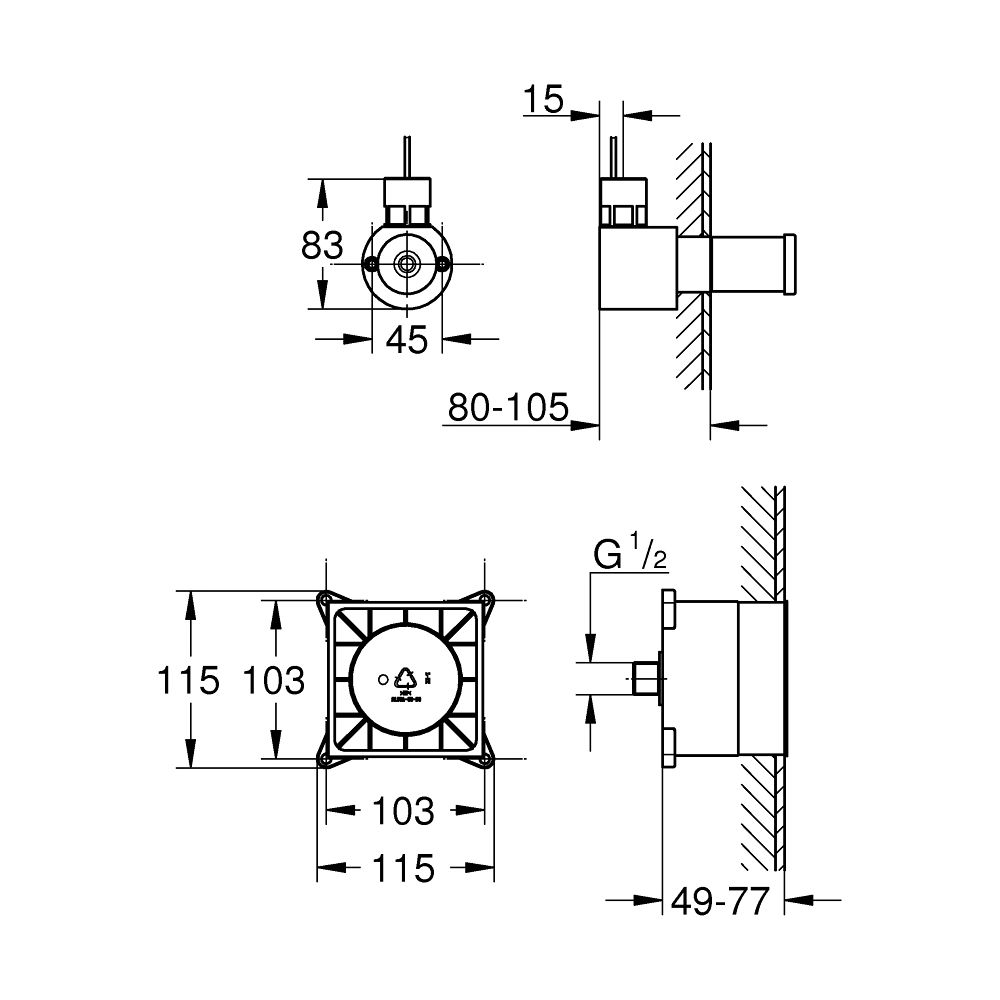 Grohe Rohbauset F-digital Deluxe, für Dampfgenerator mit Rohbauset Dampfauslass, Rohbau... GROHE-29414000 4005176758690 (Abb. 2)