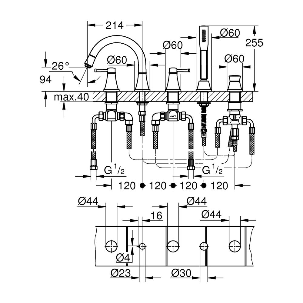 Grohe Grandera 5-Loch-Wannenkombination Chrom/Gold... GROHE-29415IG0 4005176757754 (Abb. 2)