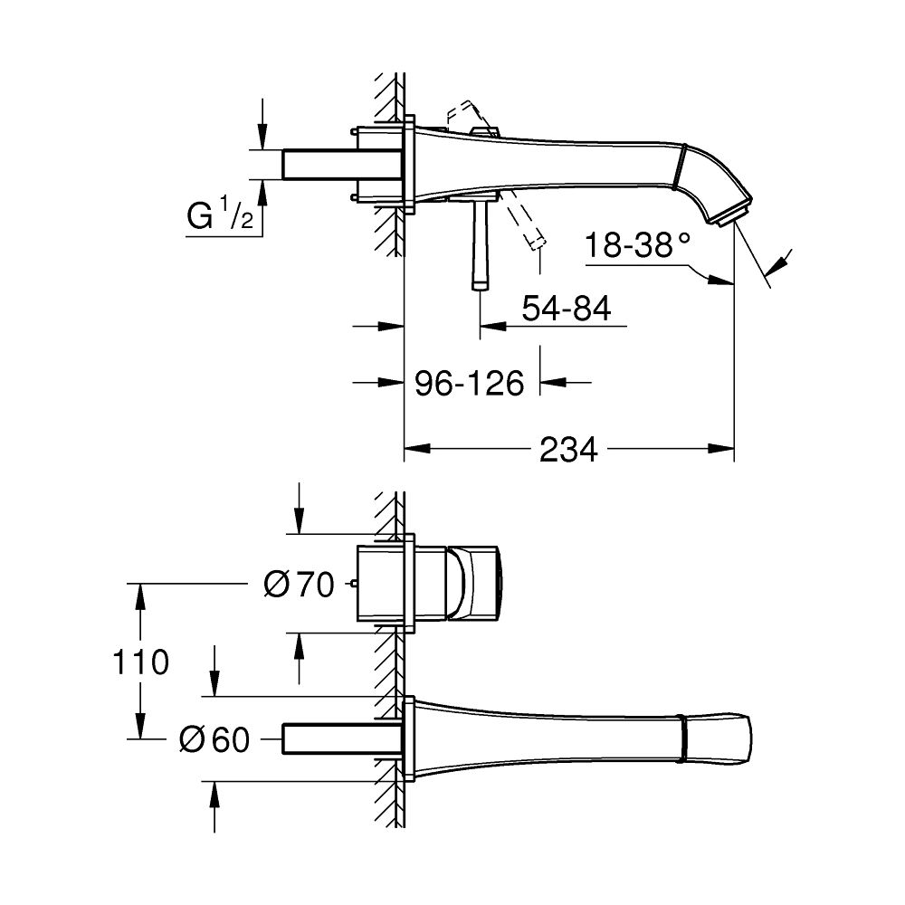 Grohe Grandera 2-Loch-Waschtischbatterie, Wandmontage, Ausladung 234mm, Chrom, Fertigmo... GROHE-29417000 4005176757815 (Abb. 2)