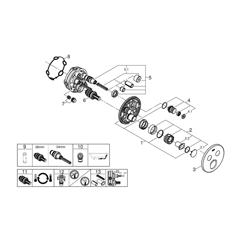 Grohe Thermostat Grohtherm SmartControl, 2 Absperrventile, Fertigmontageset für Rapido ... GROHE-29507KF0 4005176782534 (Abb. 5)