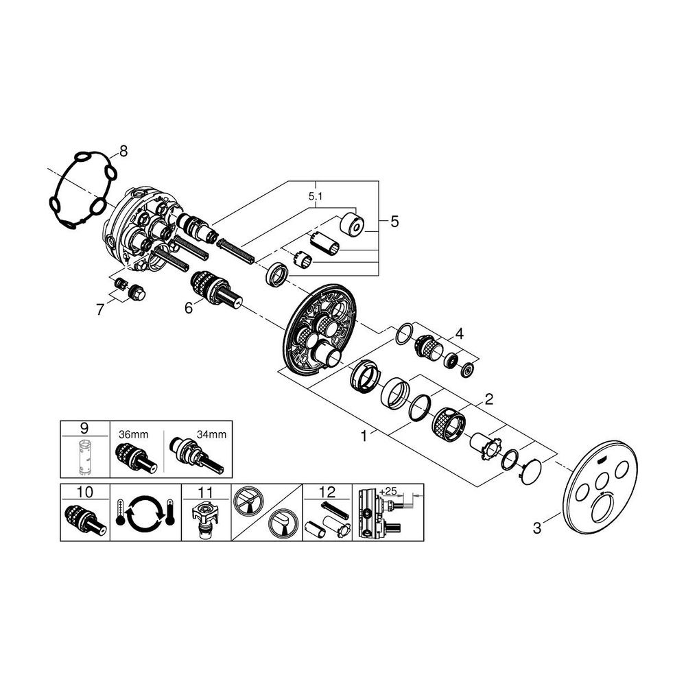 Grohe Thermostat Grohtherm SmartControl, 3 Absperrventile, Fertigmontageset für Rapido ... GROHE-29508KF0 4005176782541 (Abb. 6)