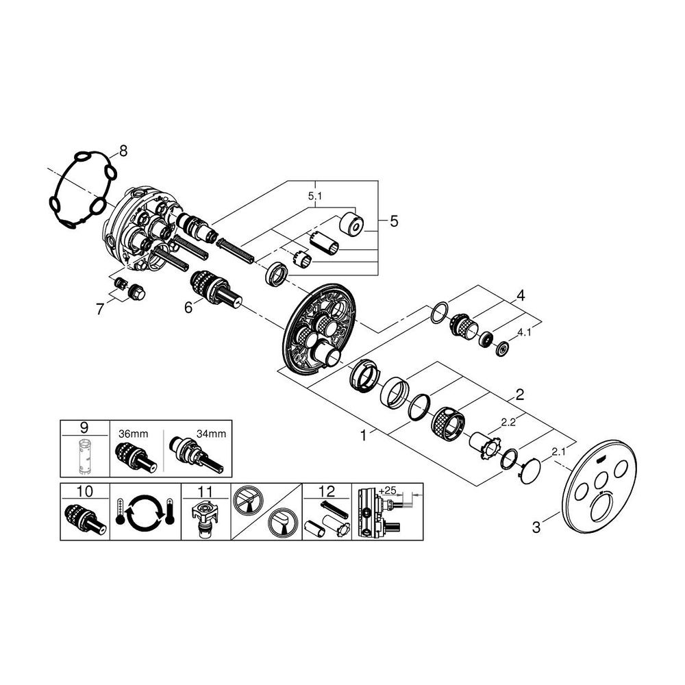 Grohe Thermostat Grohtherm SmartControl, 3 Absperrventile, Fertigmontageset für Rapido ... GROHE-29508KF0 4005176782541 (Abb. 5)