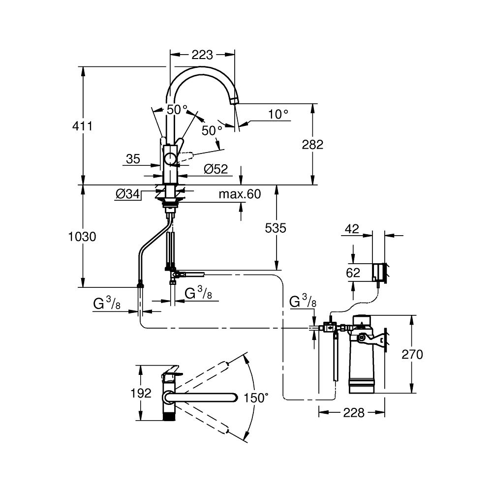 Grohe Starter Kit Grohe Blue Pure BauCurve, C-Auslauf, Filterkopf, Durchflussmesser, Ul... GROHE-30582000 4005176744914 (Abb. 5)
