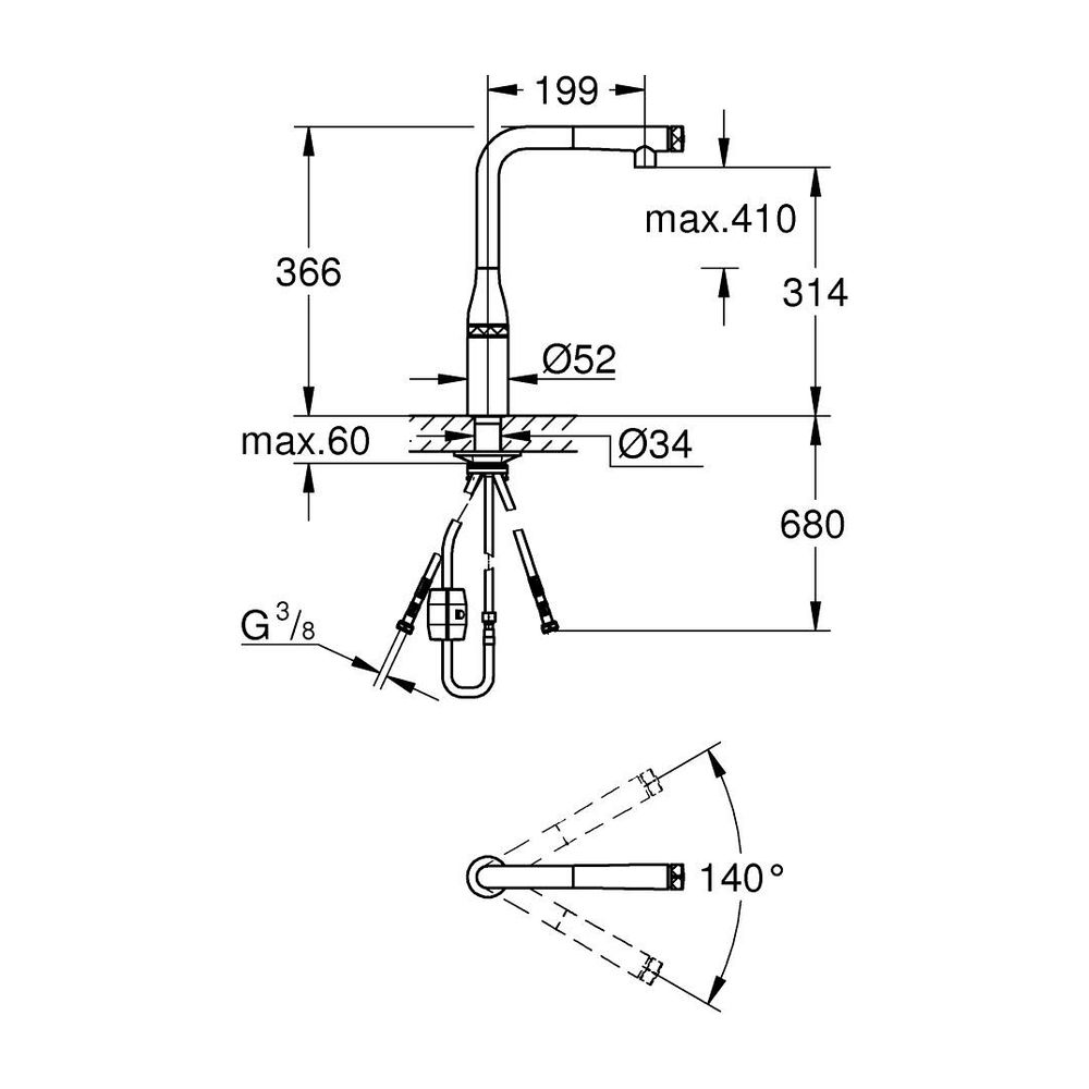 Grohe Essence 1-Loch-Einhand-Spültischbatterie SmartControl Phantom Black, ausziehbarer... GROHE-31928KF0 4005176782701 (Abb. 4)
