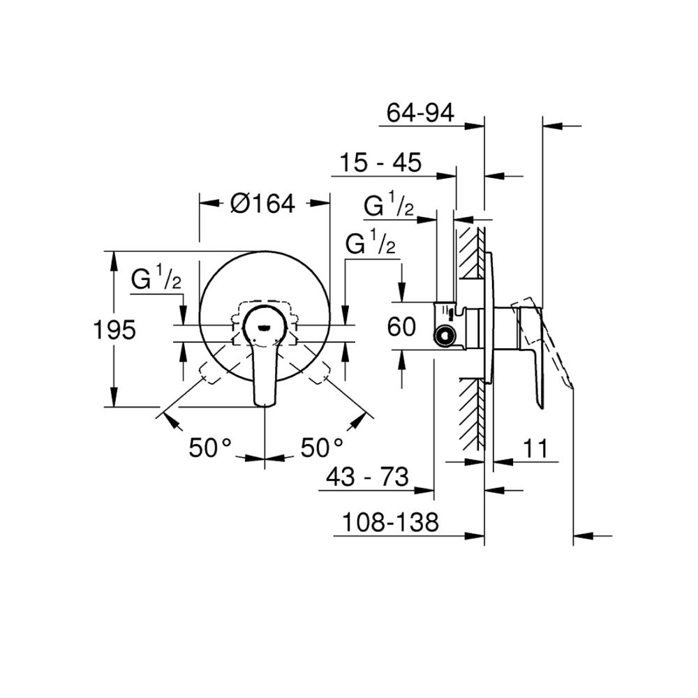 Grohe Start Einhand-Brausebatterie, 1/2", Unterputz, QuickFix, Chrom, 32590002... GROHE-32590002 4005176624247 (Abb. 4)