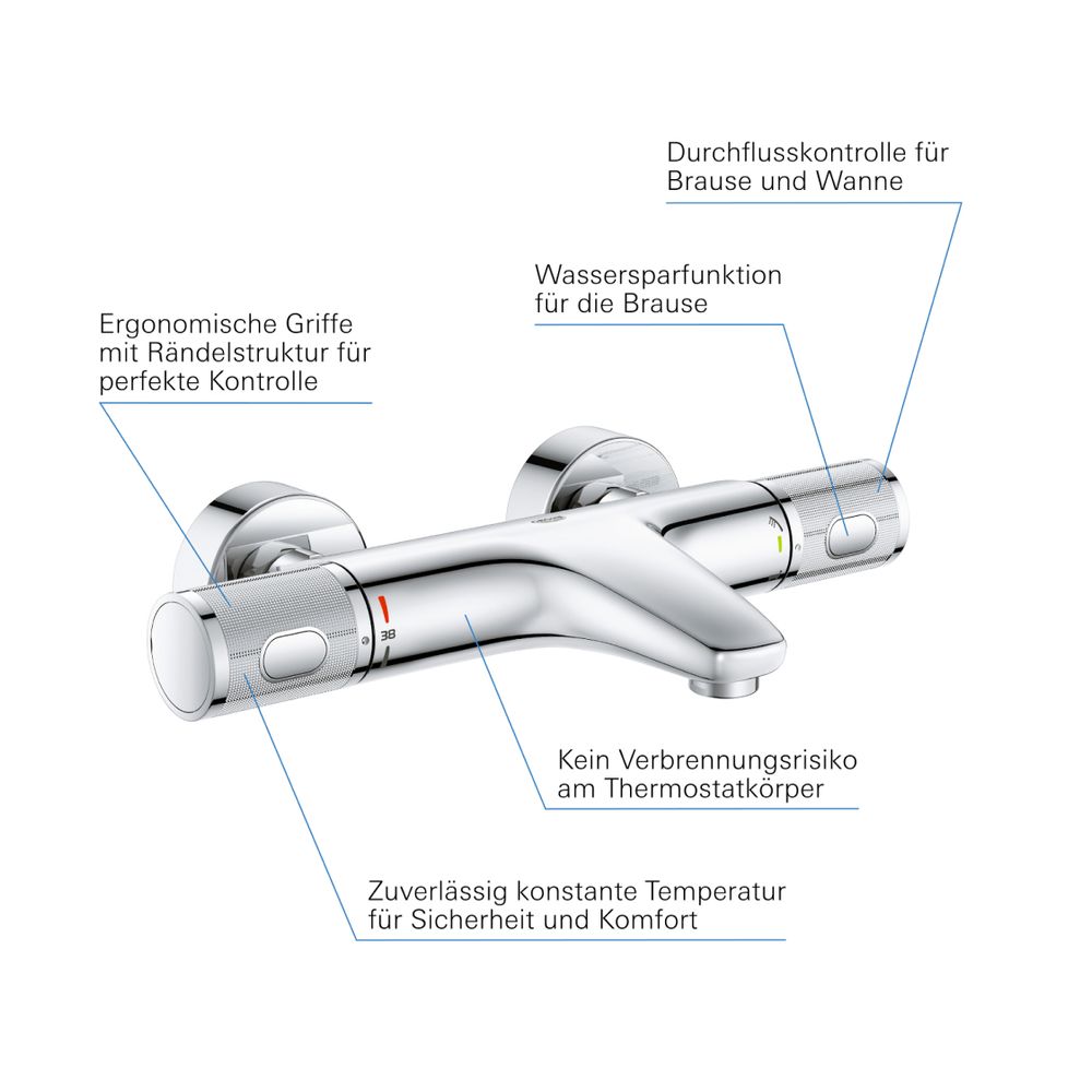 Grohe Precision Feel Thermostat-Wannenbatterie 1/2", Wandmontage, QuickFix, Chrom, 3478... GROHE-34788000 4005176613050 (Abb. 6)