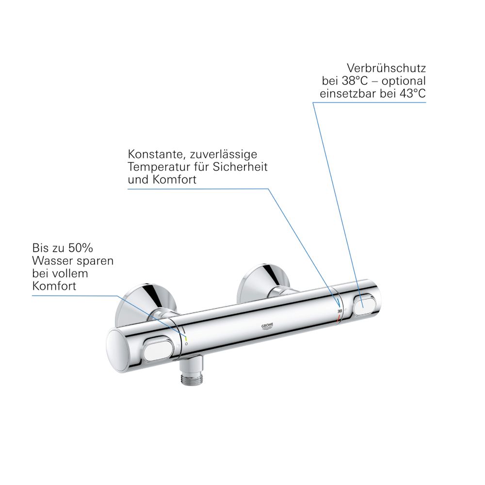 Grohe Precision Flow Thermostat-Brausebatterie 1/2", QuickFix, Chrom, 34840000... GROHE-34840000 4005176728631 (Abb. 6)