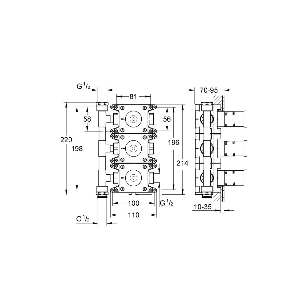 Grohe Rapid Einbauboxo C für Unterputzventil 26880000 3 Zu-/Abgänge... GROHE-35031000 4005176908330 (Abb. 2)