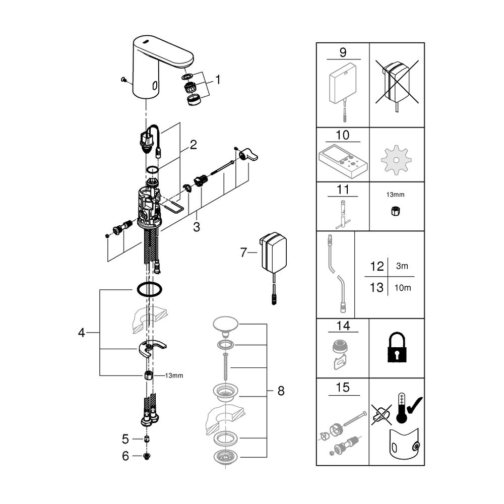 Grohe Infrarot-Elektronik für Waschtisch Eurosmart CE, M-Size, mit Mischung, Steckertra... GROHE-36325002 4005176318771 (Abb. 7)