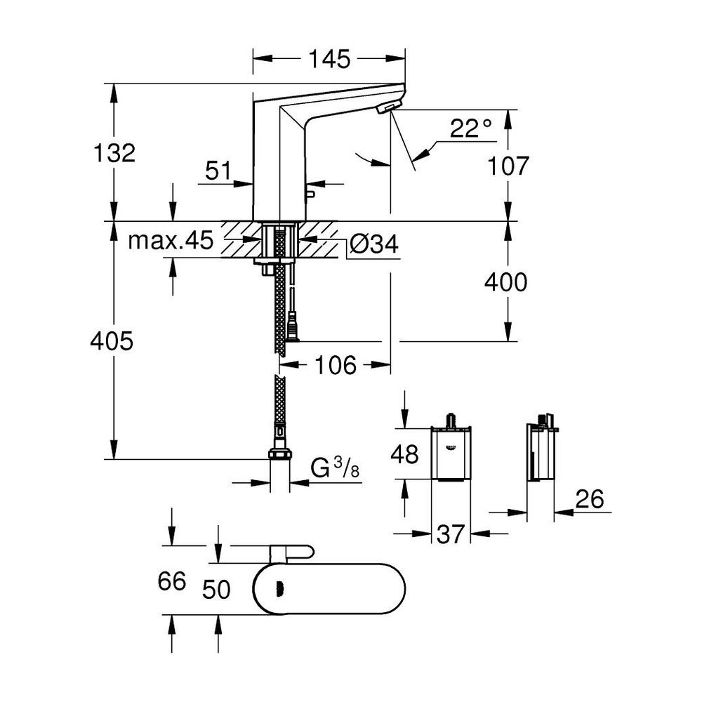 Grohe Infrarot-Elektronik für Waschtisch Eurosmart CE, M-Size, mit Mischung, 6V Lithium... GROHE-36327002 4005176695599 (Abb. 5)