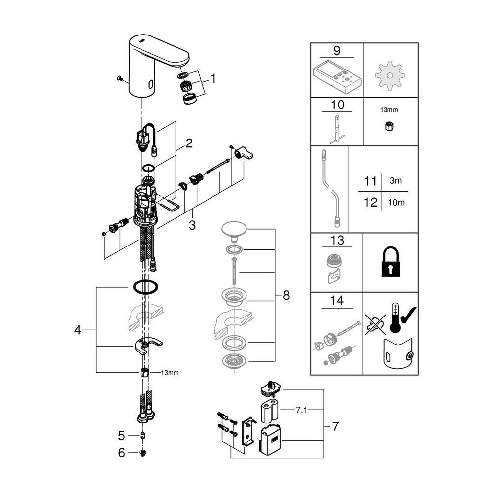 Grohe Infrarot-Elektronik für Waschtisch Eurosmart CE, M-Size, mit Mischung, 6V Lithium... GROHE-36327002 4005176695599 (Abb. 7)