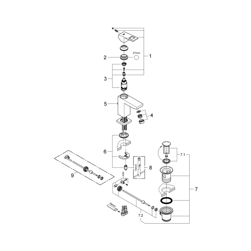 Grohe Eurocube Einhand-Waschtischbatterie 1/2" S-Size supersteel 23127DC0... GROHE-23127DC0 4005176524967 (Abb. 4)