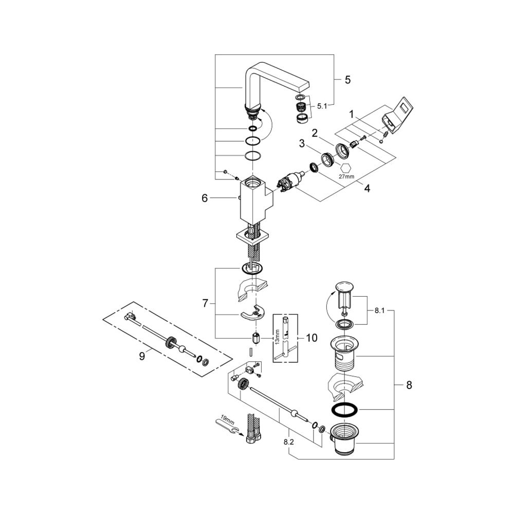 Grohe Eurocube Einhand-Waschtischbatterie 1/2" L-Size hard graphite gebürstet 23135AL0... GROHE-23135AL0 4005176584664 (Abb. 8)