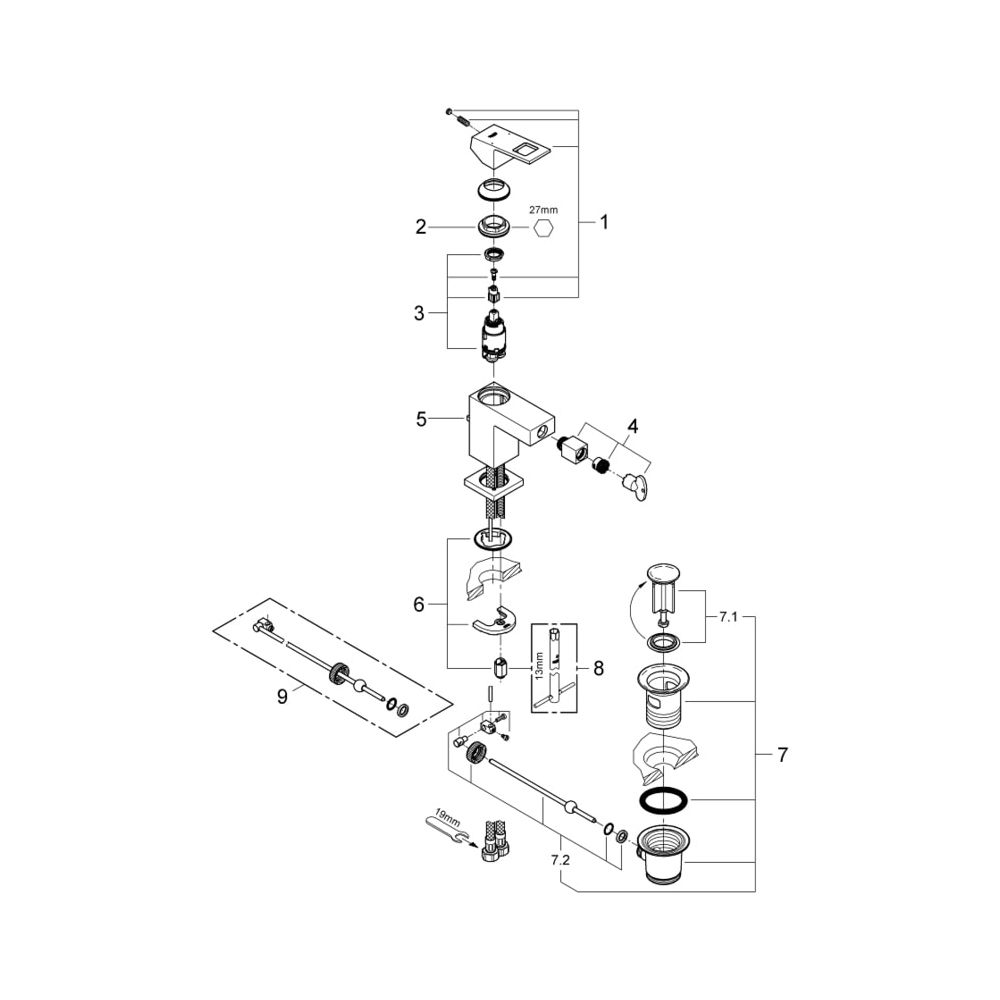 Grohe Eurocube Einhand-Bidetbatterie 1/2" supersteel 23138DC0... GROHE-23138DC0 4005176525032 (Abb. 7)