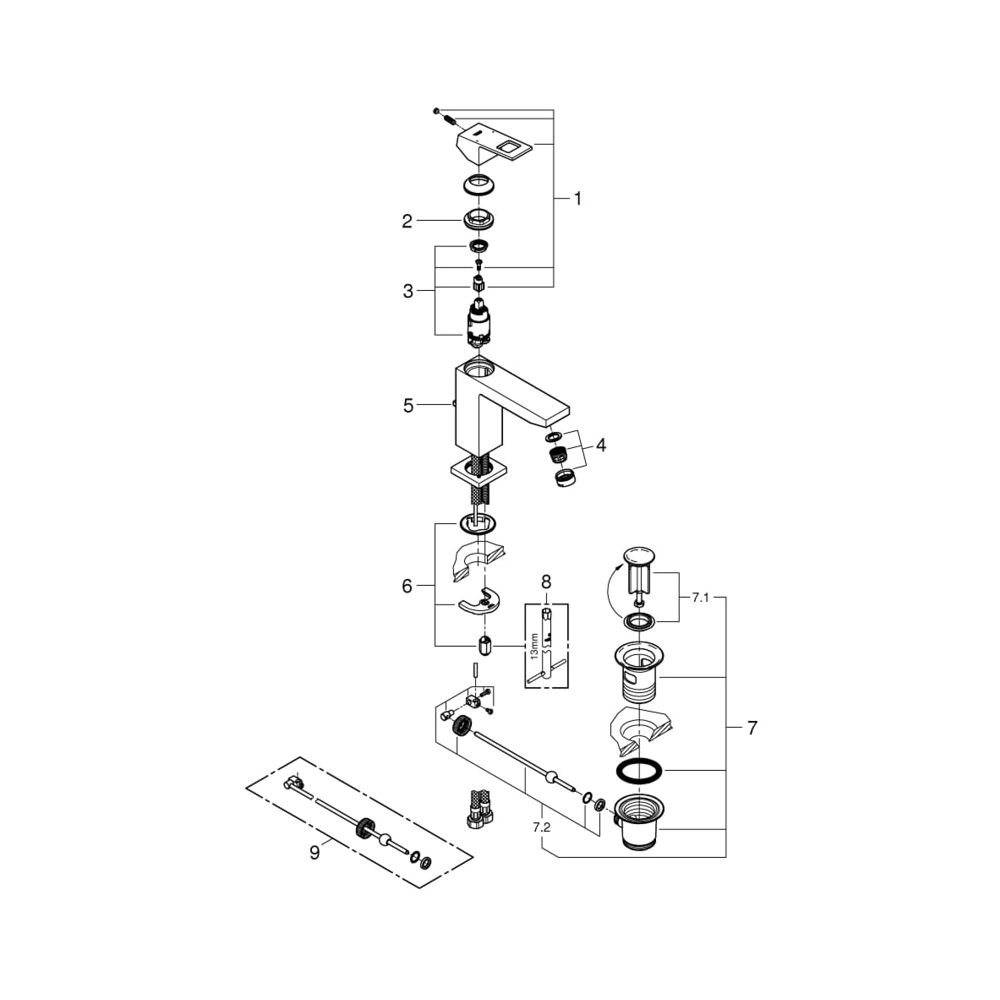 Grohe Eurocube Einhand-Waschtischbatterie 1/2" M-Size hard graphite gebürstet 23445AL0... GROHE-23445AL0 4005176584657 (Abb. 7)