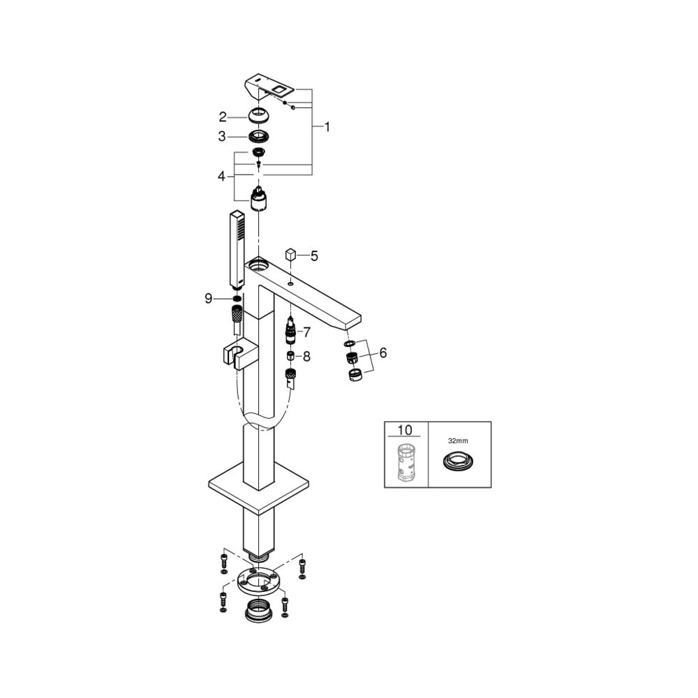 Grohe Eurocube Einhand-Wannenbatterie 1/2" Bodenmontage chrom 23672001... GROHE-23672001 4005176429002 (Abb. 7)