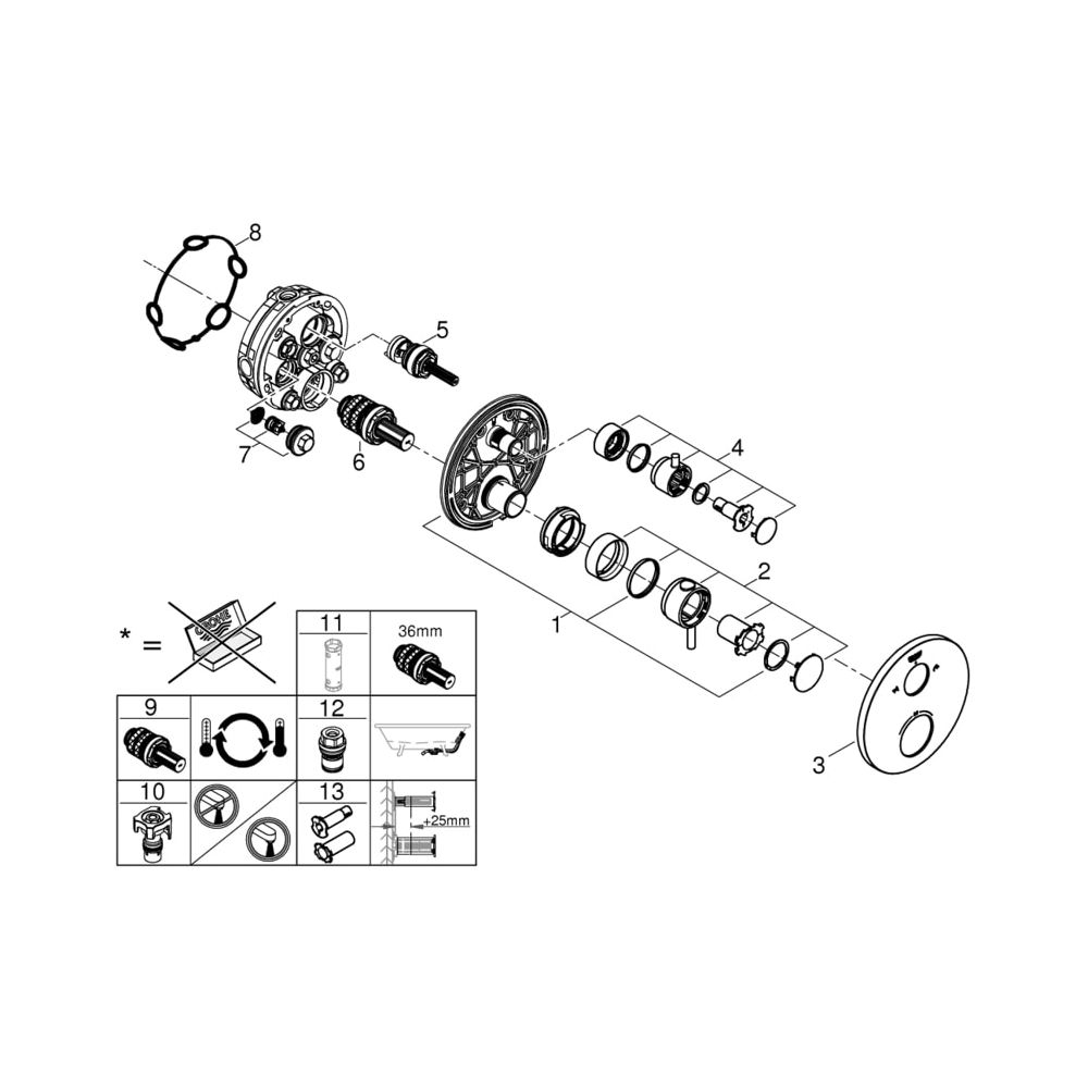 Grohe Atrio Thermostat-Wannenbatterie mit integrierter 2-Wege-Umstellung chrom 24138003... GROHE-24138003 4005176481017 (Abb. 6)