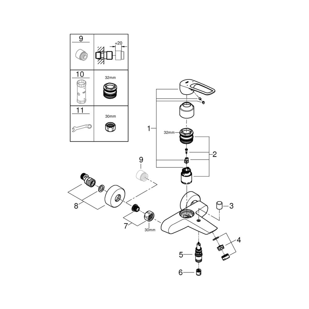 Grohe Eurosmart Einhand-Wannenbatterie 1/2" chrom 25241003... GROHE-25241003 4005176644221 (Abb. 5)