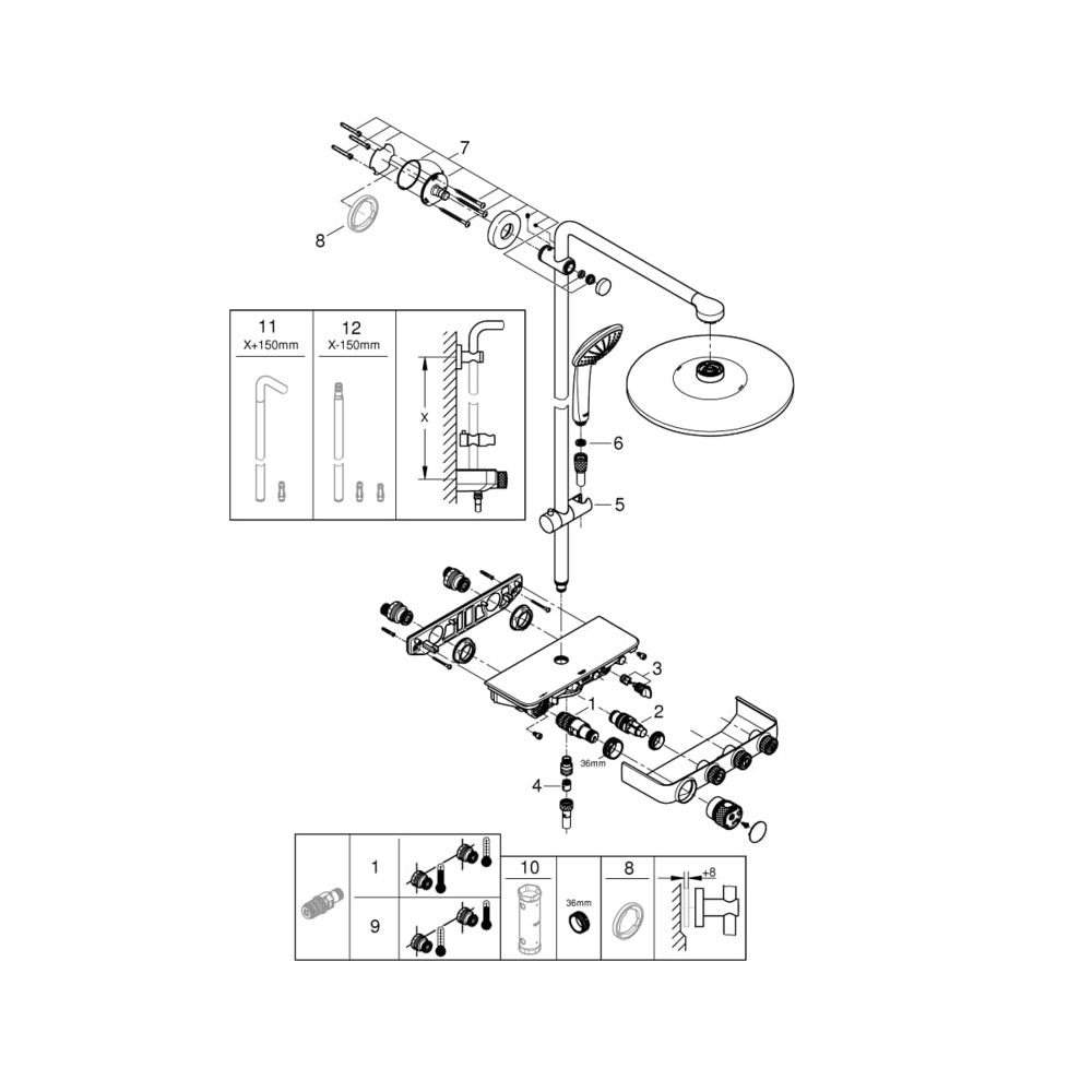 Grohe Euphoria SmartControl System 310 Duo Duschsystem mit Thermostatbatterie Wandmonta... GROHE-26507EN0 4005176557460 (Abb. 6)