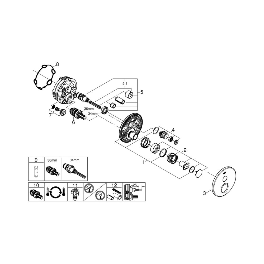 Grohe Grohtherm SmartControl Thermostat mit 1 Absperrventil hard graphite 29118A00... GROHE-29118A00 4005176493010 (Abb. 6)