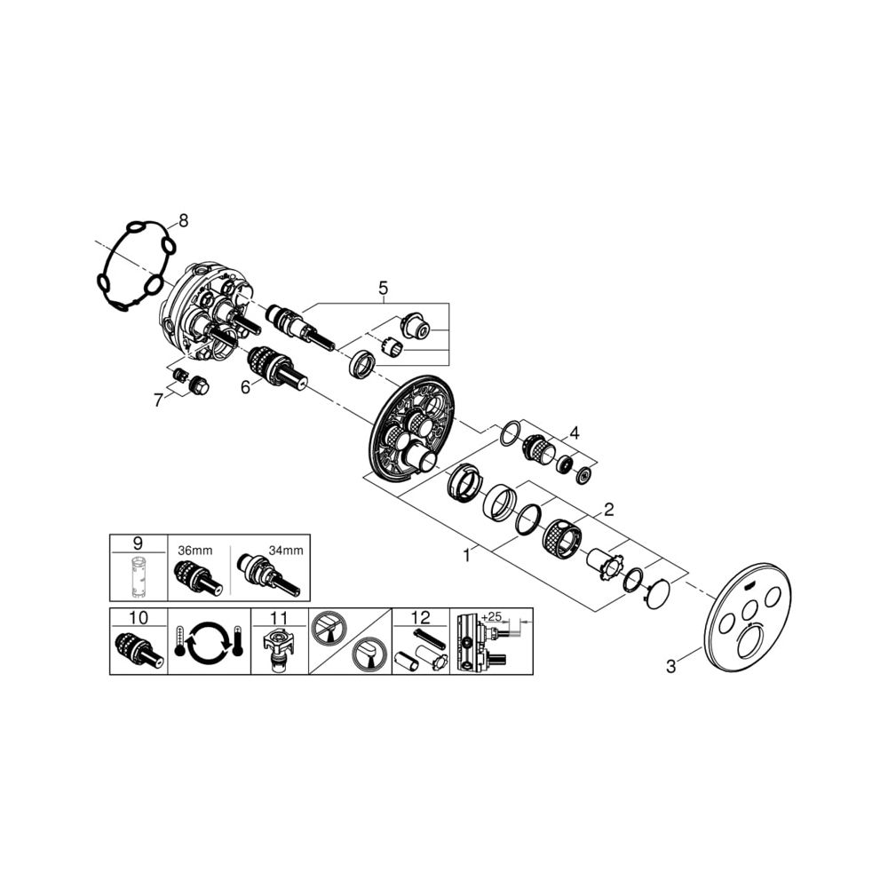 Grohe Grohtherm SmartControl Thermostat mit 3 Absperrventilen hard graphite 29121A00... GROHE-29121A00 4005176493225 (Abb. 5)