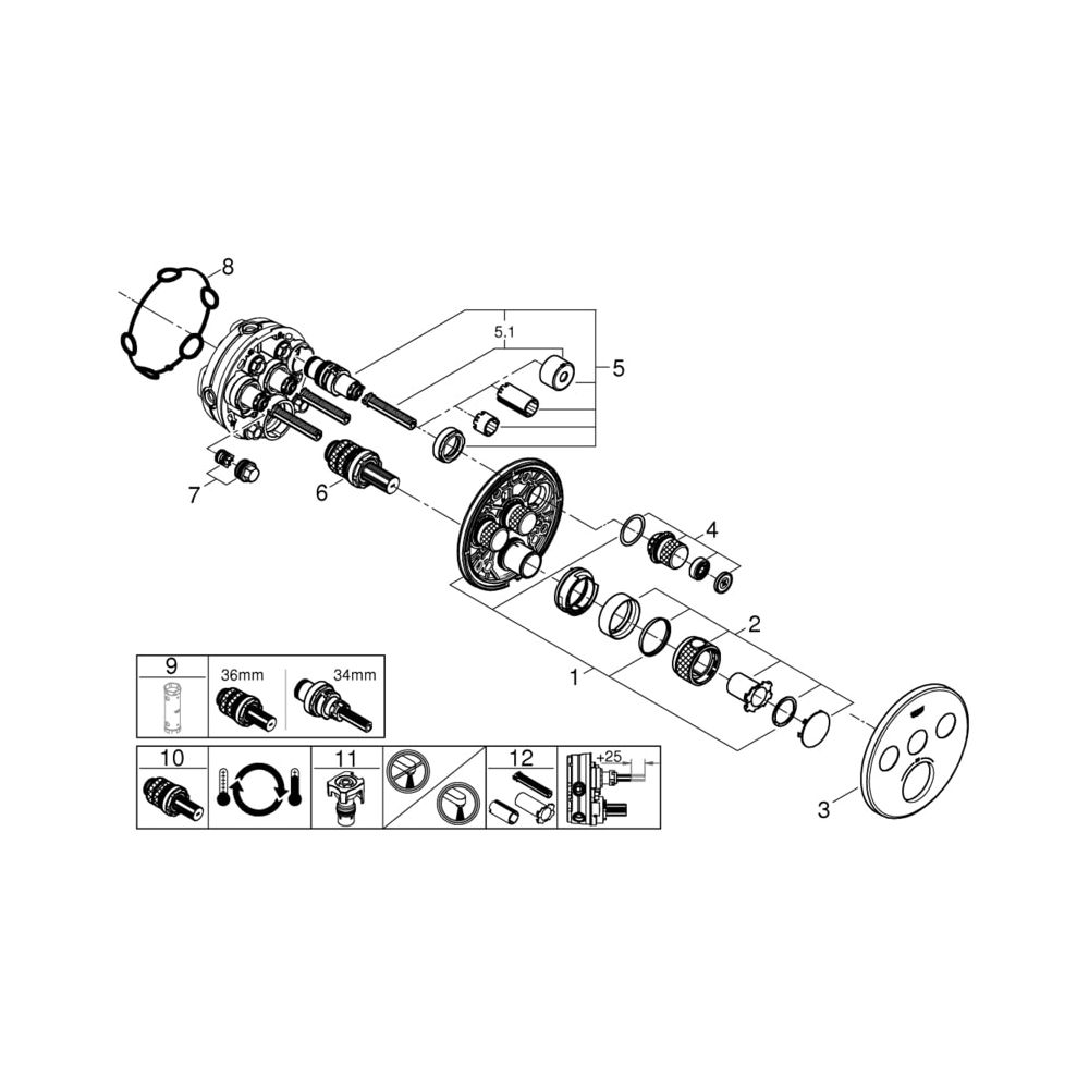 Grohe Grohtherm SmartControl Thermostat mit 3 Absperrventilen hard graphite gebürstet 2... GROHE-29121AL0 4005176455100 (Abb. 5)