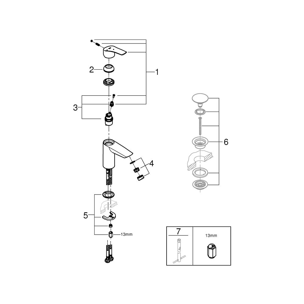 Grohe Eurosmart Einhand-Waschtischbatterie 1/2" S-Size chrom 32154003... GROHE-32154003 4005176613258 (Abb. 6)